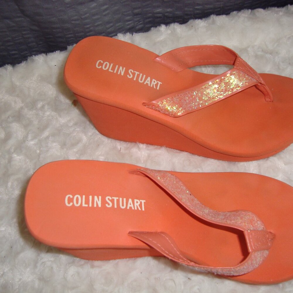 Colin Stuart Orange Sparkle Thong Flip Flop Platf… - image 4
